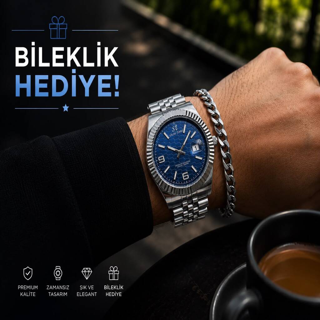 Gümüş Mavi Kadranlı Kol Saati
