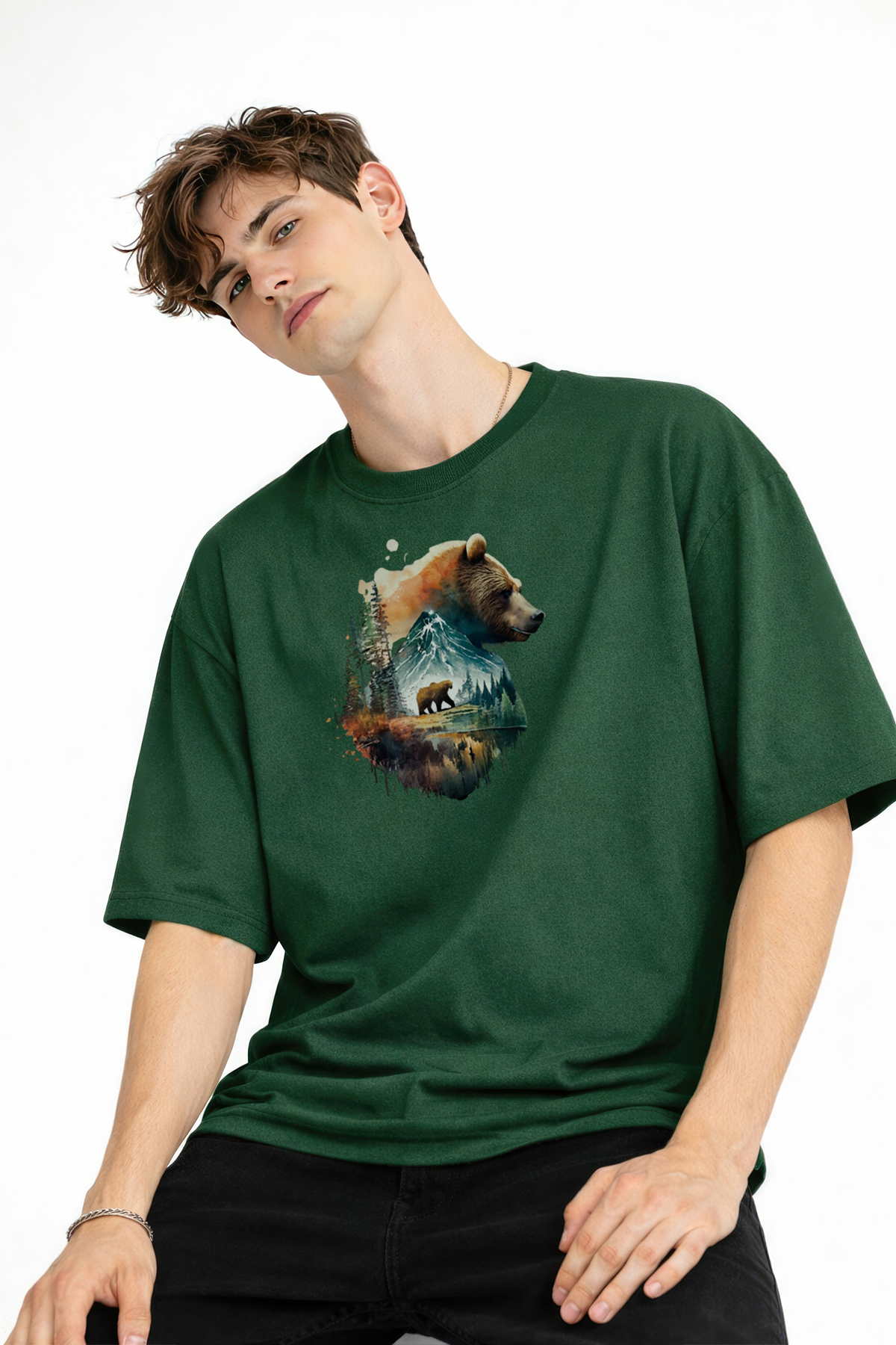 Bear2 - Oversize Tişört HAKI - Görsel 3