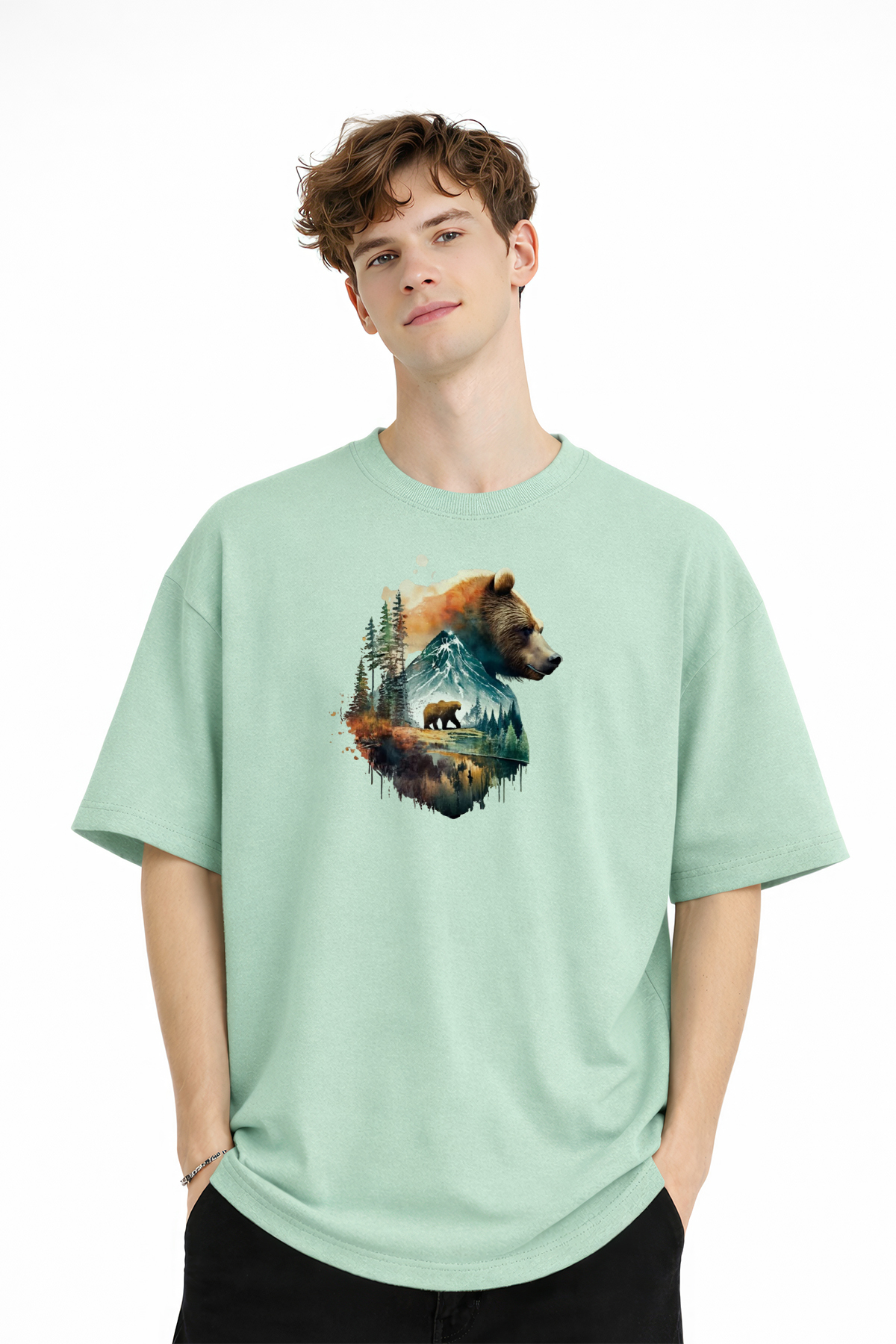 Bear2 - Oversize Tişört SU YESILI - Görsel 3