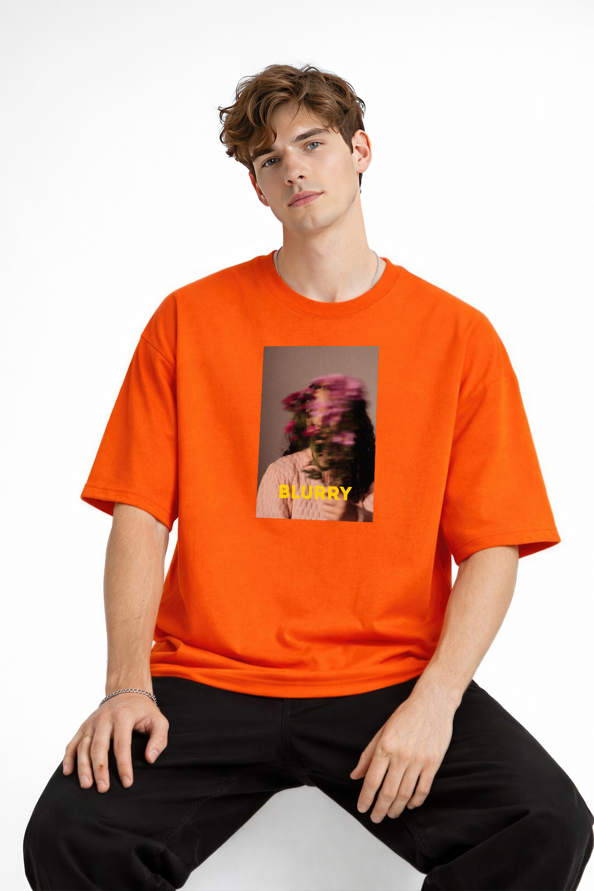 Blurry - Oversize Erkek Tişört TURUNCU - Görsel 2
