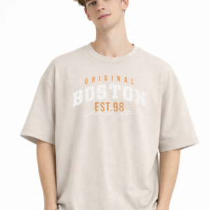 Boston - Baskılı Oversize Tişört BEJ