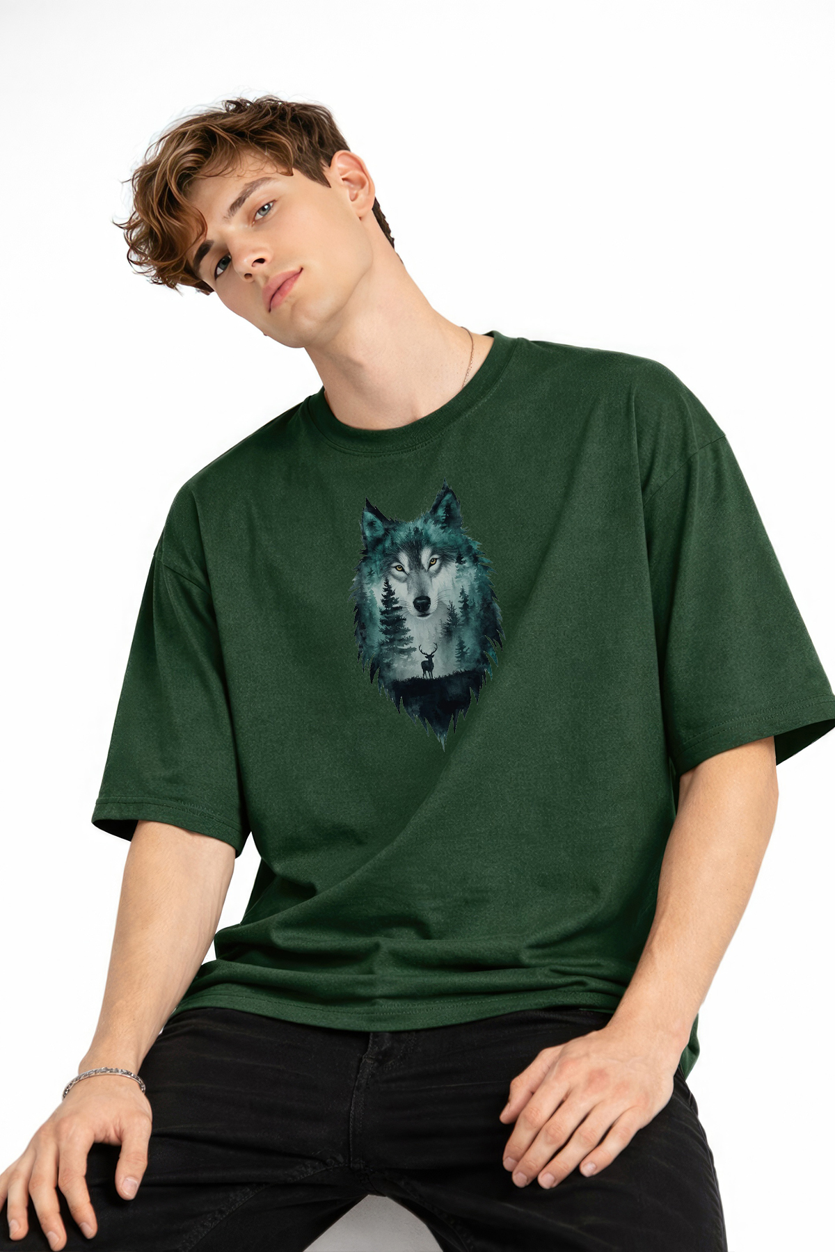 Wolf - Oversize Erkek Tişört HAKI - Görsel 2